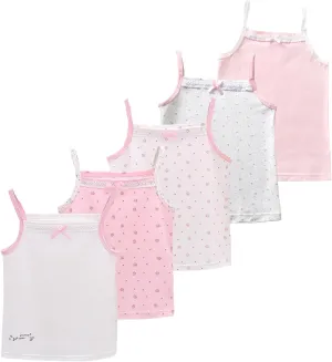 2-10 Years Little Girls Camisole Soft Tagless Cami Kids Breathable Undershirts Cotton Tank Top 5 Pack