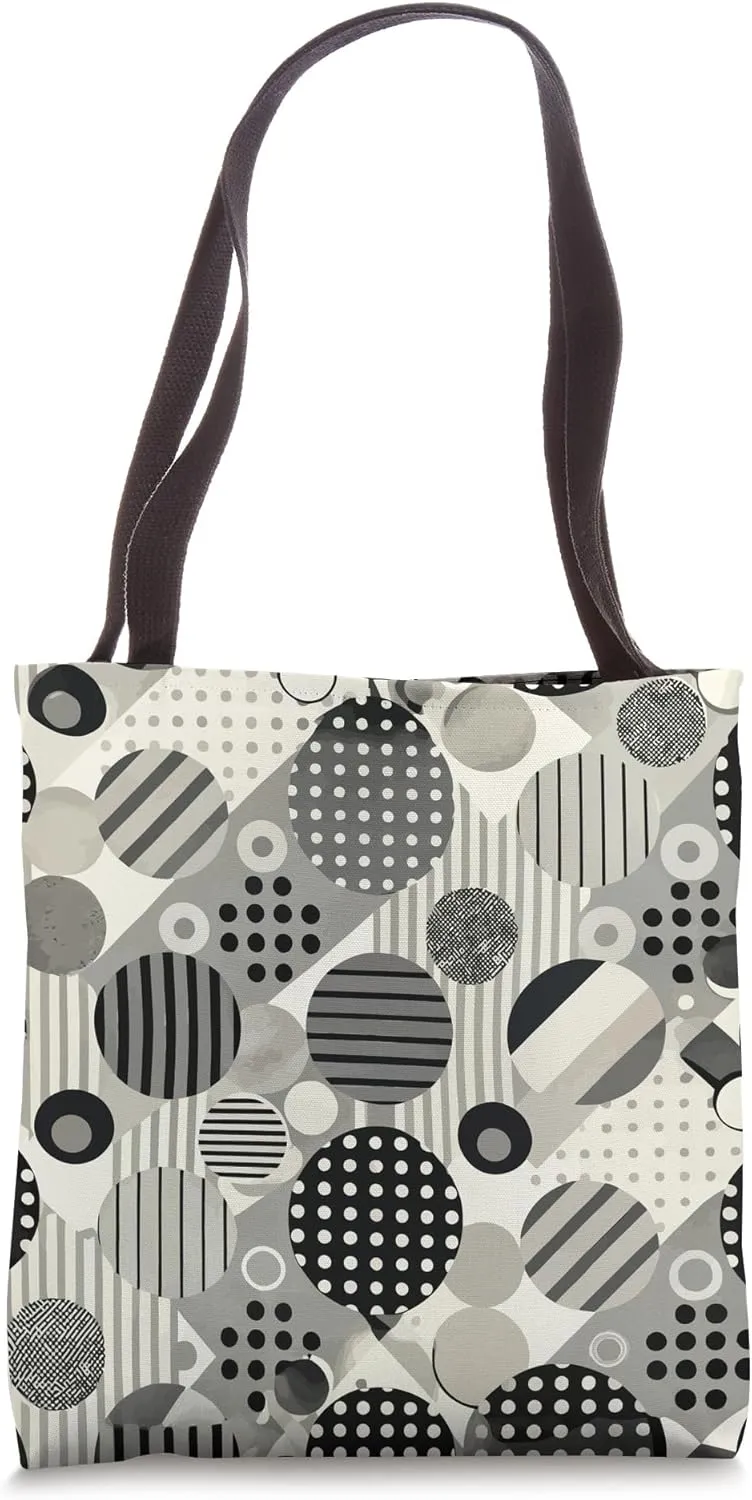 Abstract Geometric Design, Circles and Stripes Pattern Tote Bag