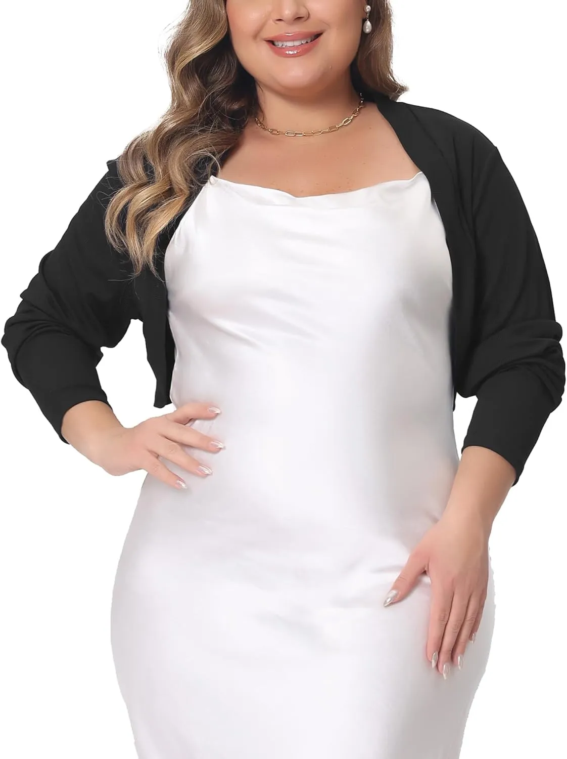 Agnes Orinda Plus Size Cropped Cardigans for Women Long Sleeve Open Front Bolero Shrugs Tops