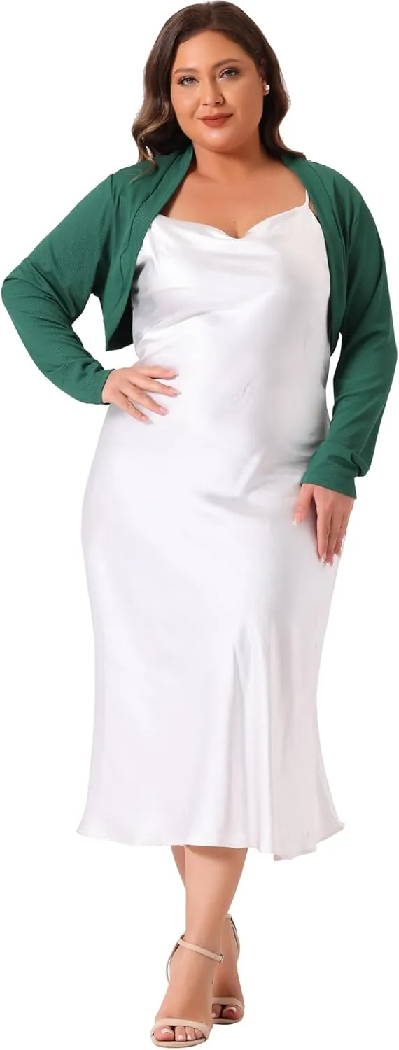 Agnes Orinda Plus Size Cropped Cardigans for Women Long Sleeve Open Front Bolero Shrugs Tops