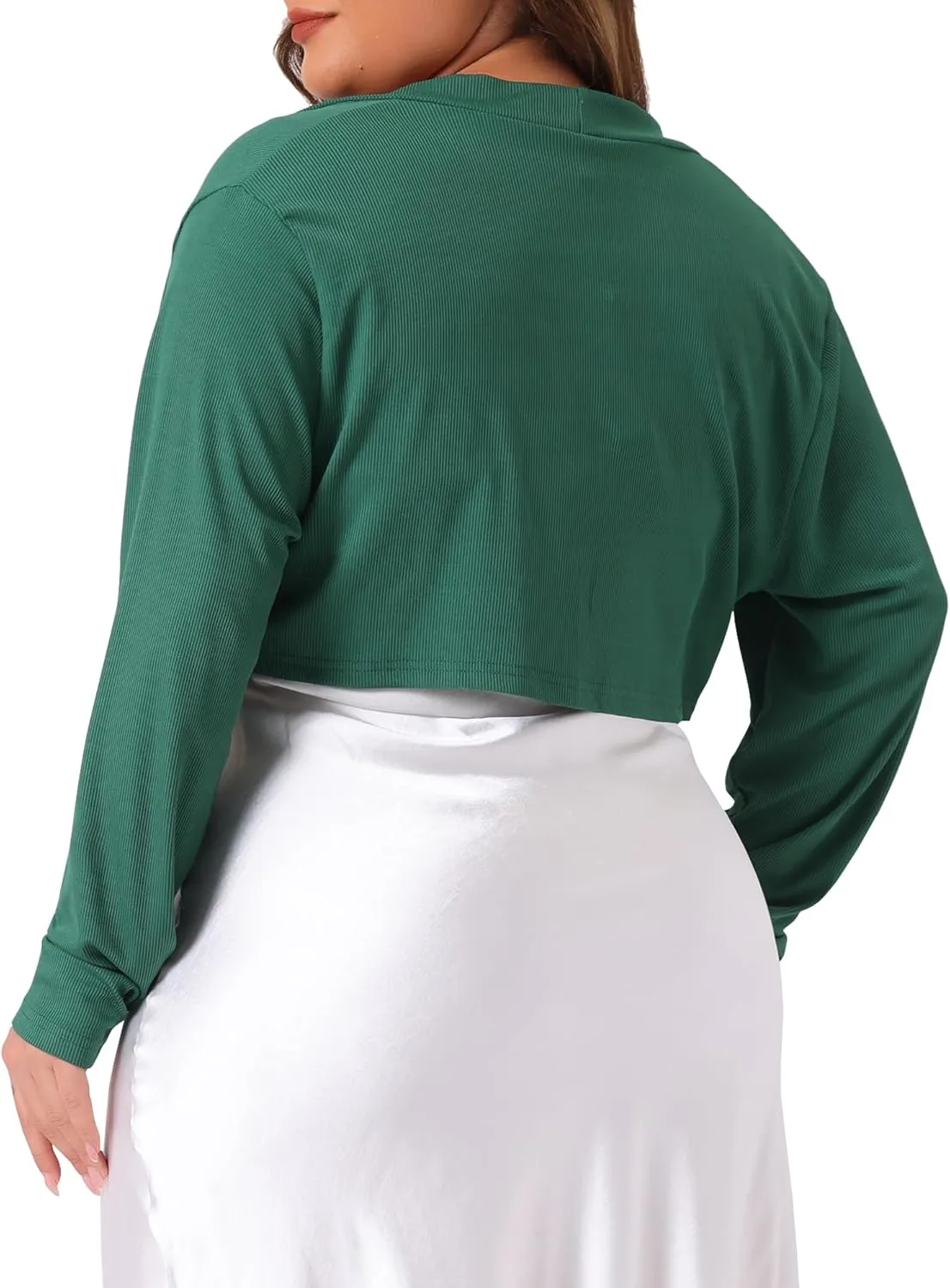Agnes Orinda Plus Size Cropped Cardigans for Women Long Sleeve Open Front Bolero Shrugs Tops