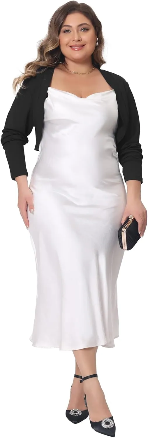 Agnes Orinda Plus Size Cropped Cardigans for Women Long Sleeve Open Front Bolero Shrugs Tops