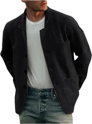 AKIWOS Men's Short Trench Coat Casual Wool Blend Notched Lapel Single Breasted Solid Winter Warm Pea Coats Jackets