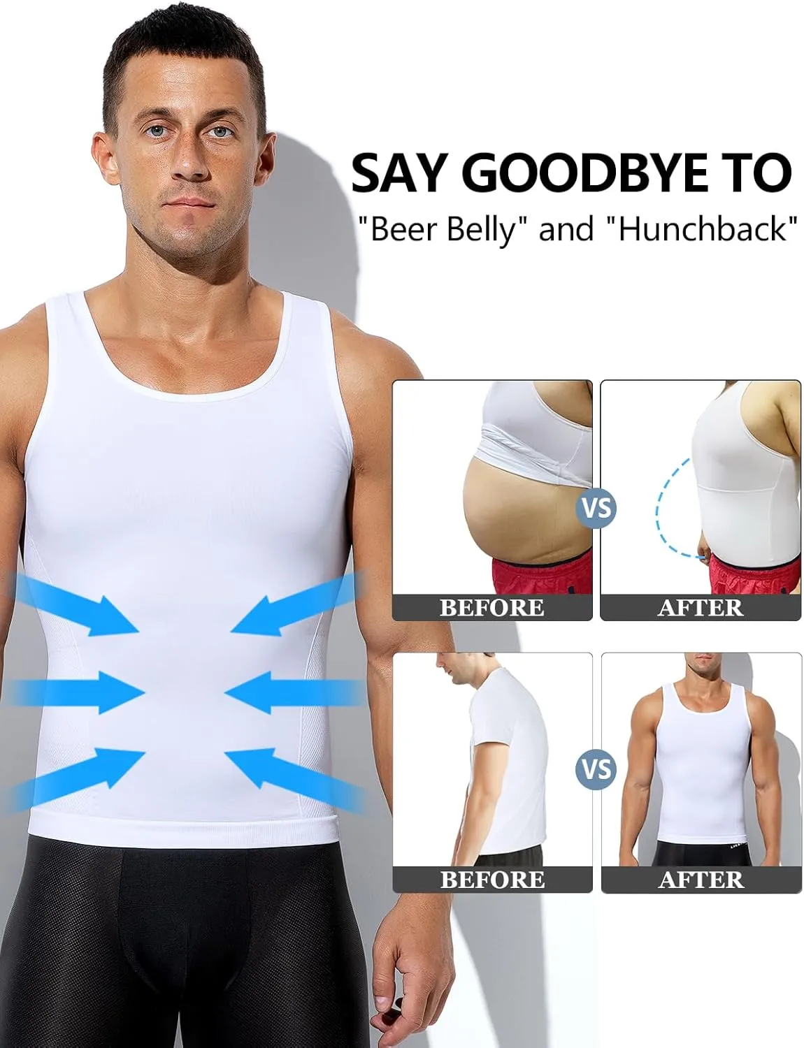 Arjen Kroos Compression Shirts for Men Body Shaper Slimming Tank Top Undershirts Gym Gear Shapewear 4 Pack