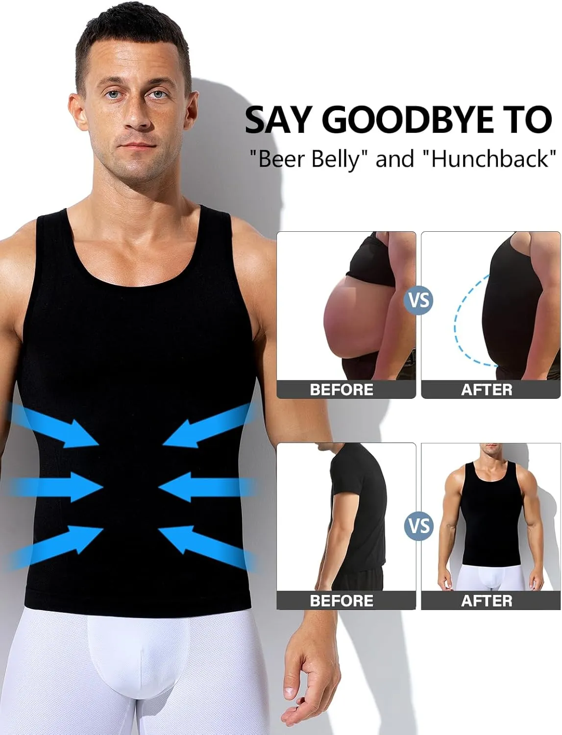 Arjen Kroos Compression Shirts for Men Body Shaper Slimming Tank Top Undershirts Gym Gear Shapewear 4 Pack