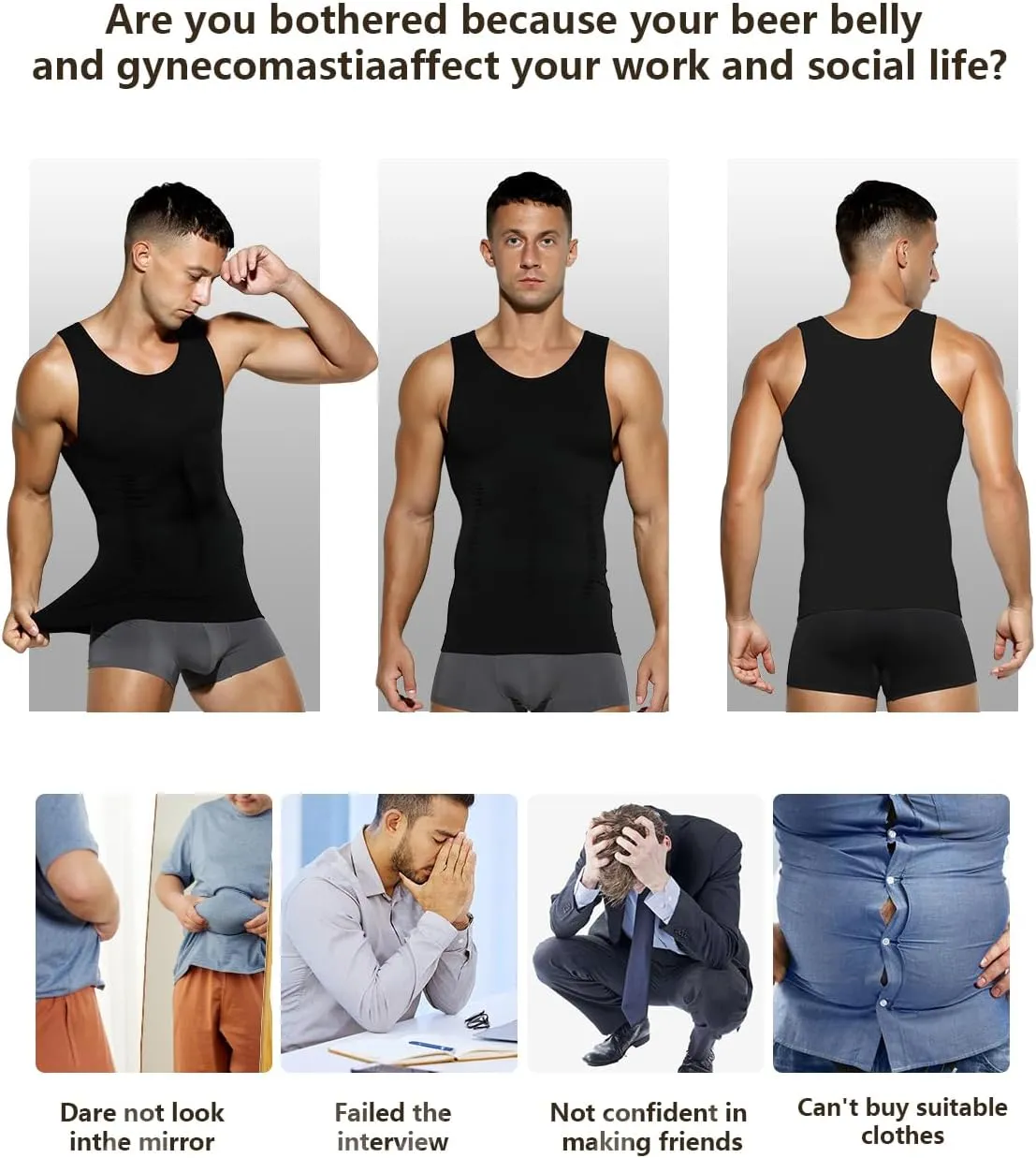 Arjen Kroos Compression Shirts for Men Body Shaper Slimming Tank Top Undershirts Gym Gear Shapewear 4 Pack