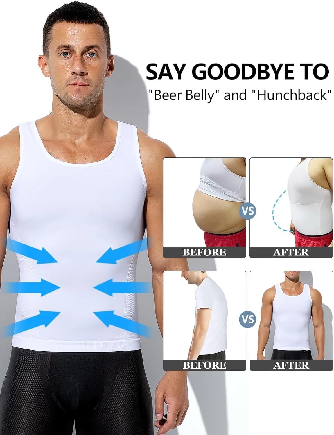 Arjen Kroos Compression Shirts for Men Body Shaper Slimming Tank Top Undershirts Gym Gear Shapewear 4 Pack