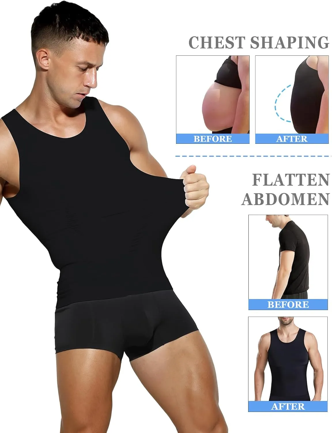 Arjen Kroos Men's Compression Muscle Undershirts Slimming Tank Top Shapewear Body Shaper 4 Pack