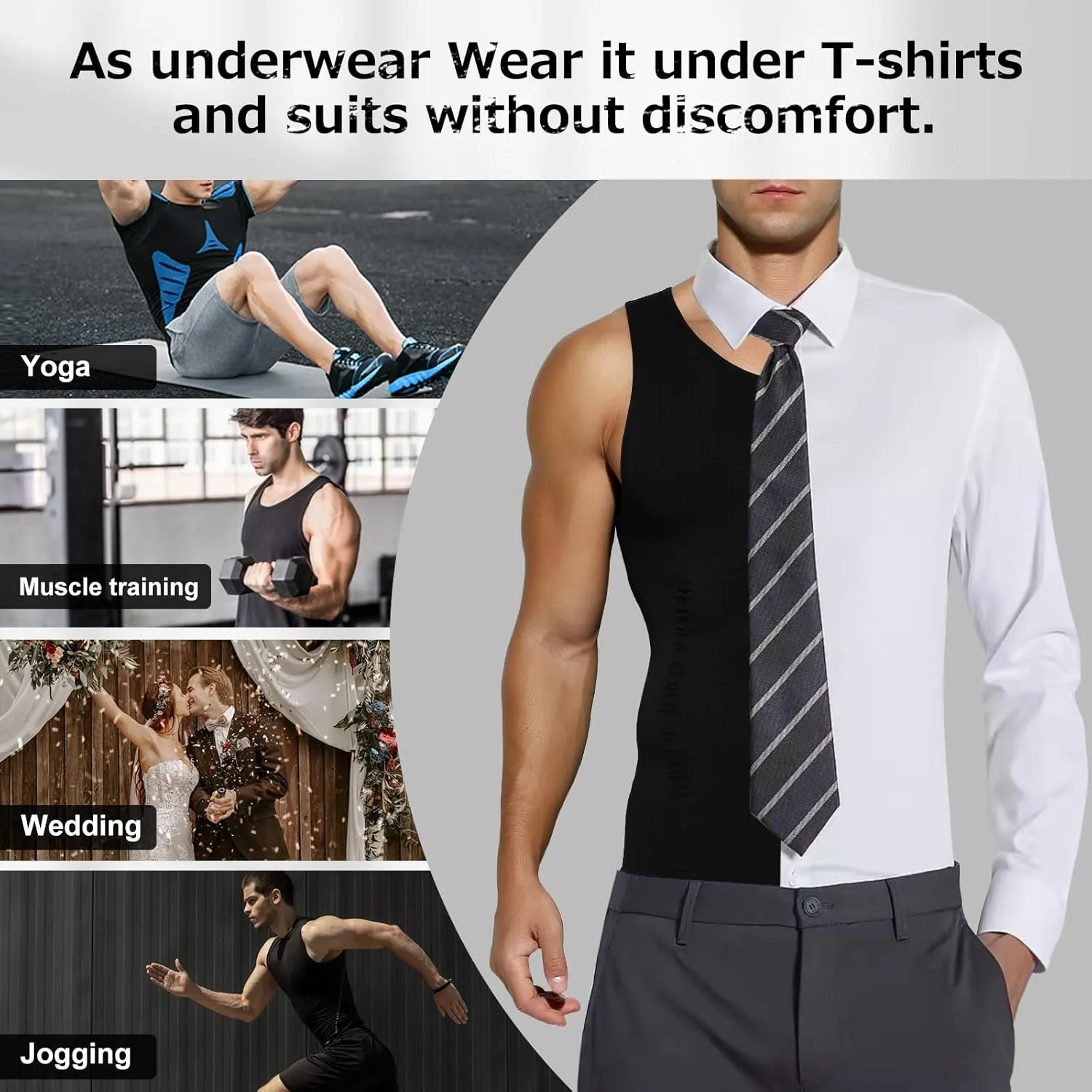 Arjen Kroos Men's Compression Muscle Undershirts Slimming Tank Top Shapewear Body Shaper 4 Pack
