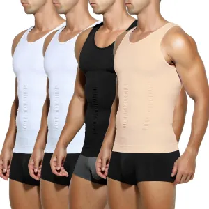 Arjen Kroos Men's Compression Muscle Undershirts Slimming Tank Top Shapewear Body Shaper 4 Pack