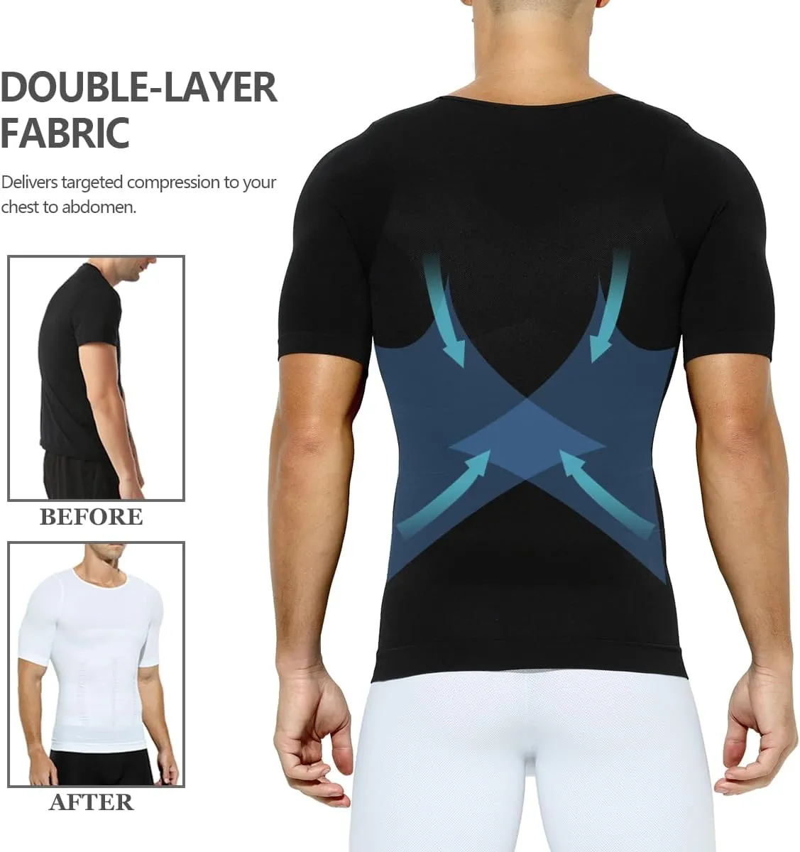 Arjen Kroos Men's Compression Undershirts Short Sleeve Shapewear Body Shaper 3 Pack
