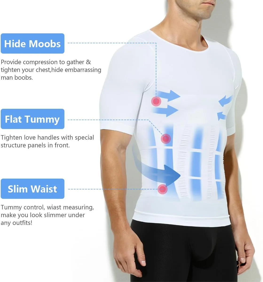 Arjen Kroos Men's Compression Undershirts Short Sleeve Shapewear Body Shaper 3 Pack