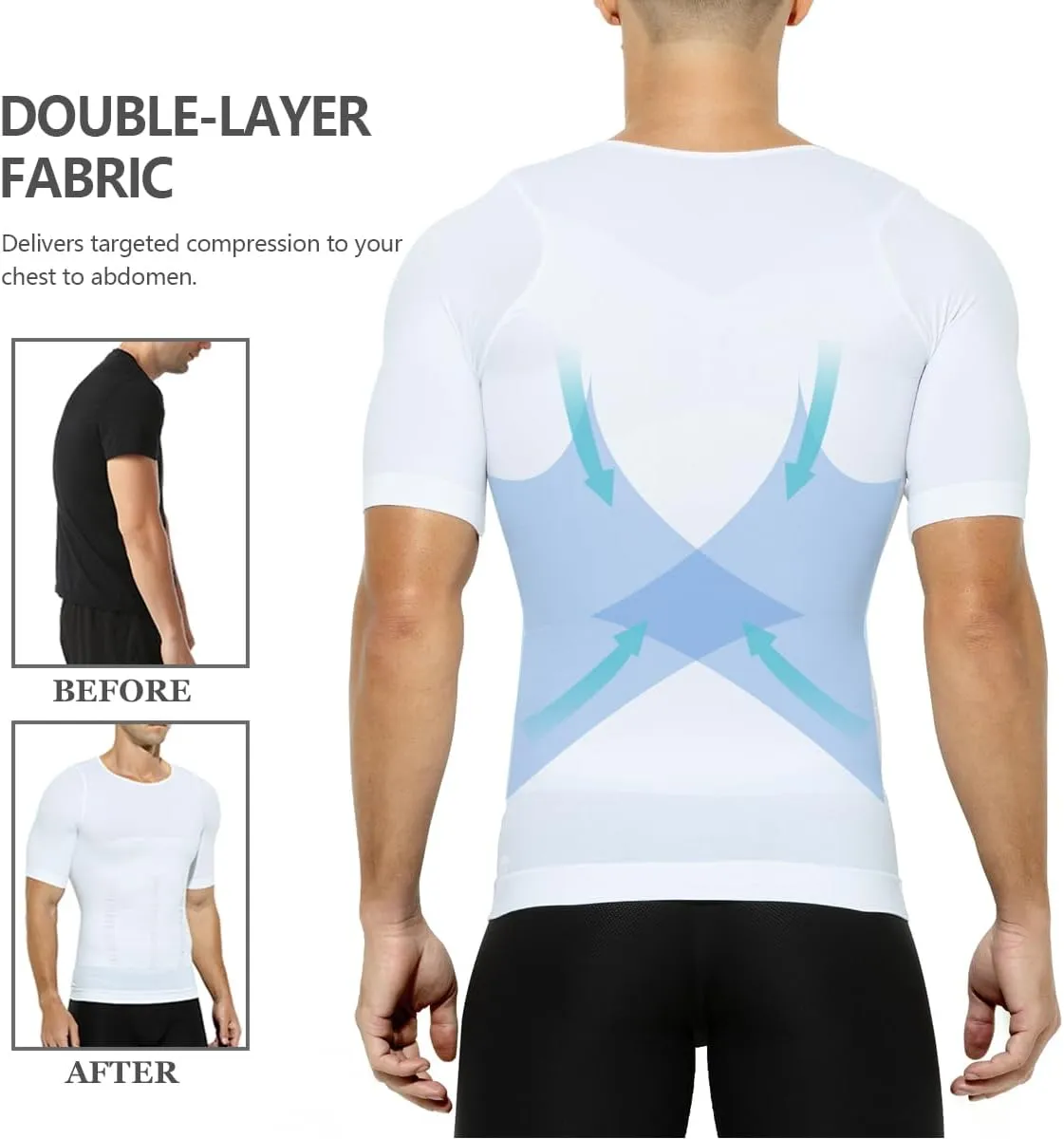 Arjen Kroos Men's Compression Undershirts Short Sleeve Shapewear Body Shaper 3 Pack