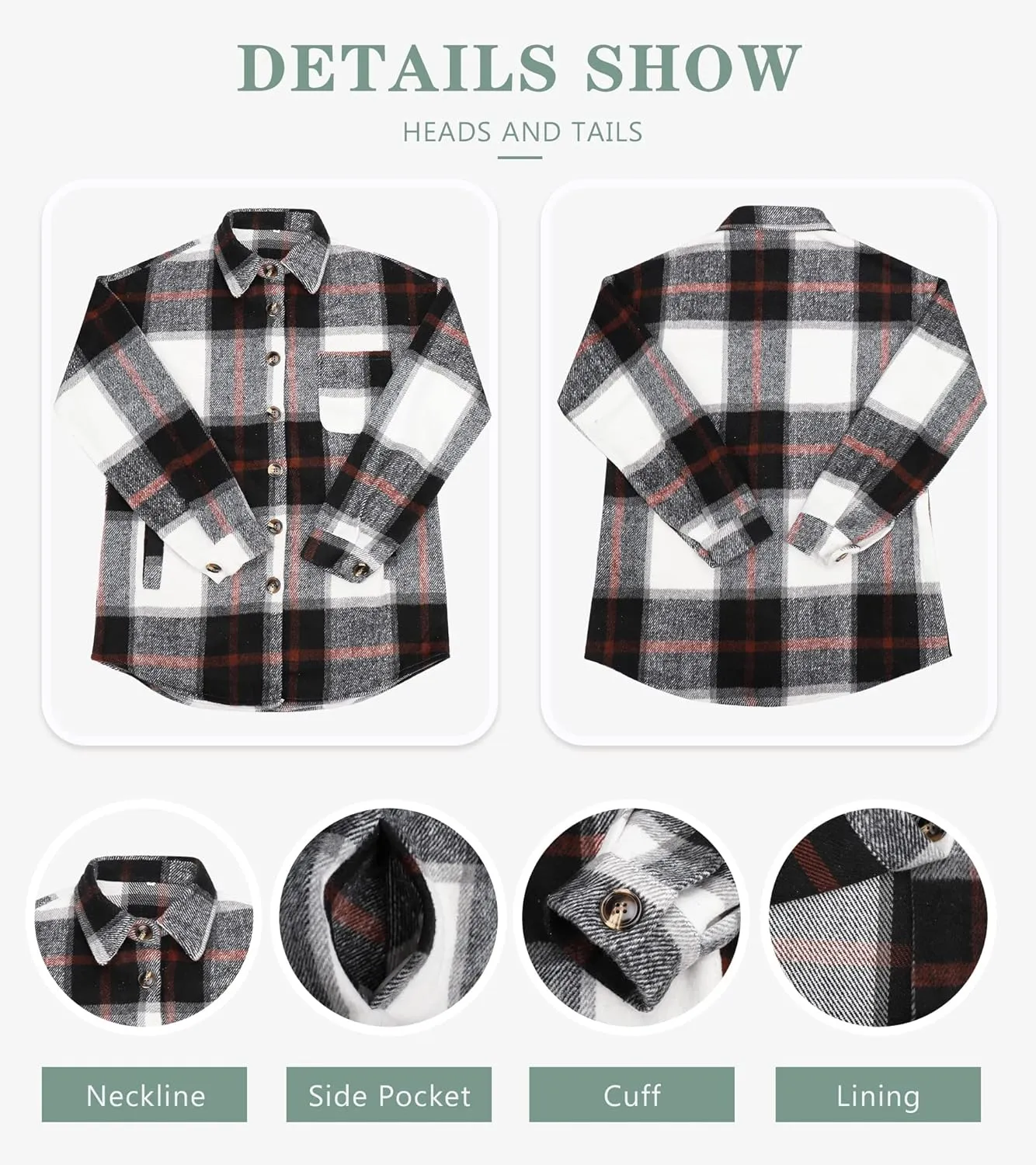 Beaully Women's 2024 Fall Clothes Plaid Shacket Jacket Long Sleeve Button Down Flannel Shirts Fashion Jacket