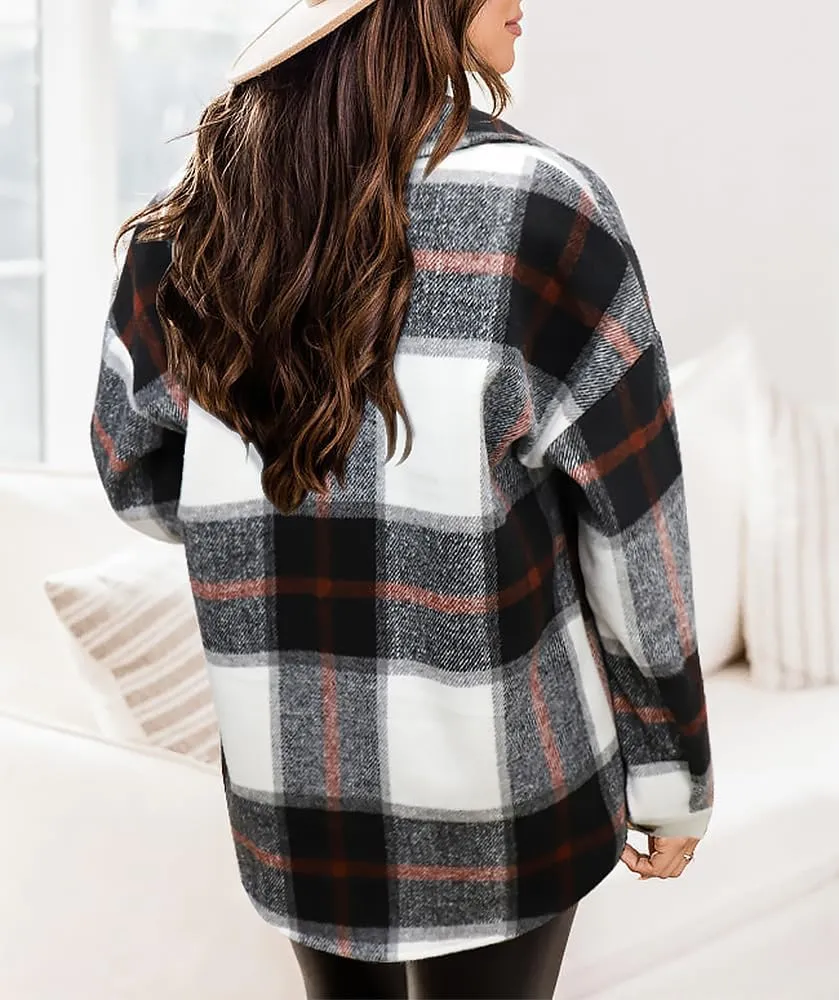 Beaully Women's 2024 Fall Clothes Plaid Shacket Jacket Long Sleeve Button Down Flannel Shirts Fashion Jacket