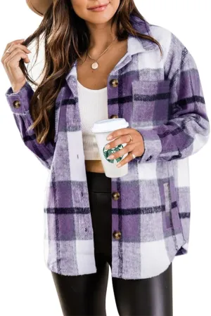 Beaully Women's 2024 Fall Clothes Plaid Shacket Jacket Long Sleeve Button Down Flannel Shirts Fashion Jacket
