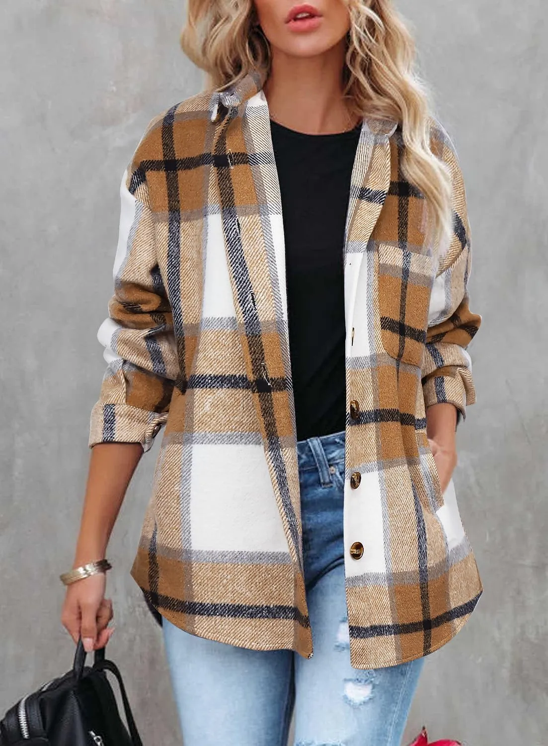 Beaully Women's 2024 Fall Clothes Plaid Shacket Jacket Long Sleeve Button Down Flannel Shirts Fashion Jacket