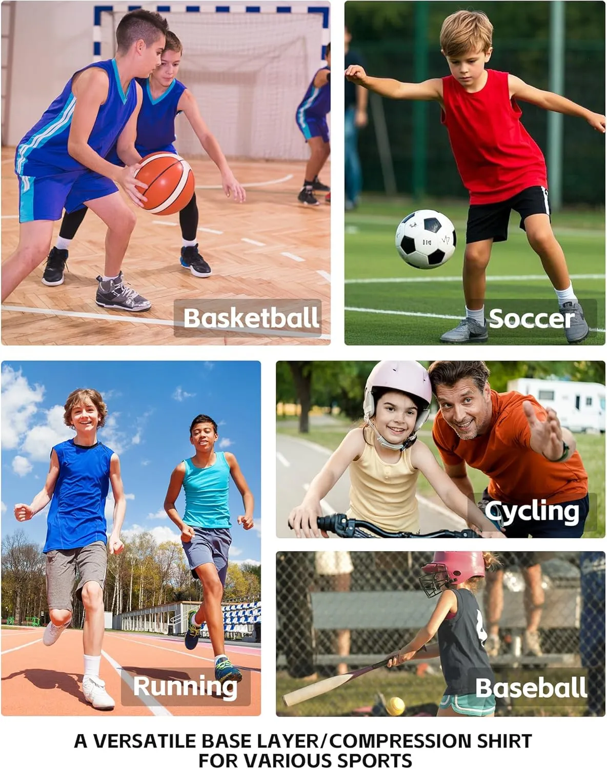 Blueleaf Boys Sleeveless Compression Shirt Youth Mesh Back Tank Tops Kids Athletic Basketball Undershirts