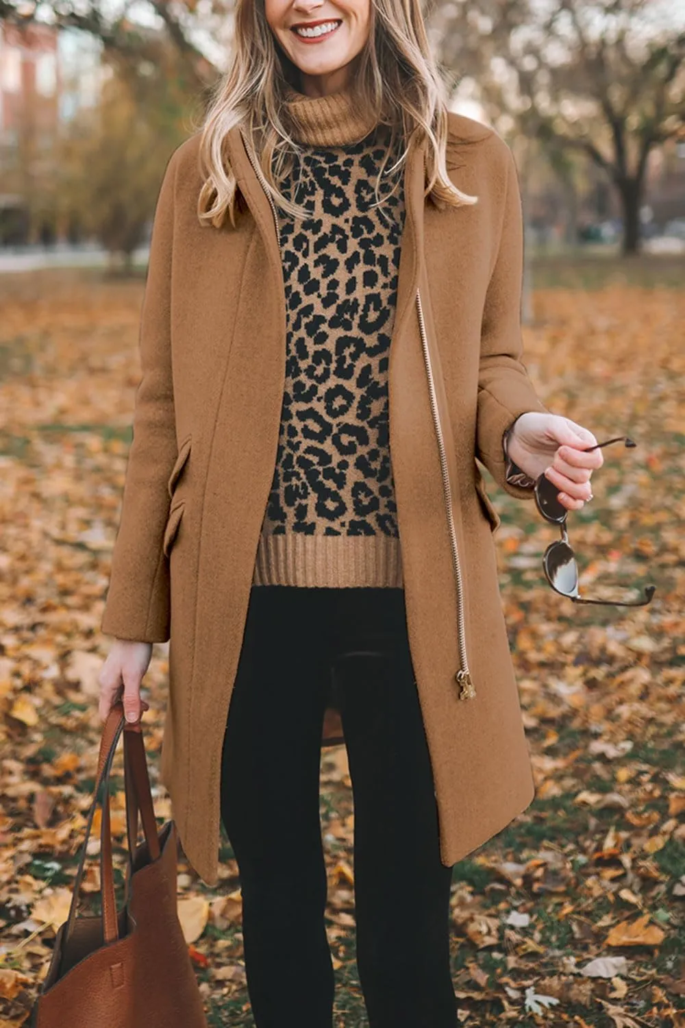 BZB Womens Long Coat Classic Open Front Zip Up Casual Winter Wool Blend Over Pea Coats Long Jackets