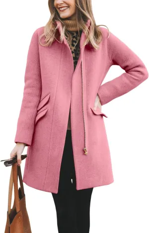 BZB Womens Long Coat Classic Open Front Zip Up Casual Winter Wool Blend Over Pea Coats Long Jackets