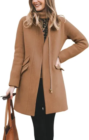 BZB Womens Long Coat Classic Open Front Zip Up Casual Winter Wool Blend Over Pea Coats Long Jackets