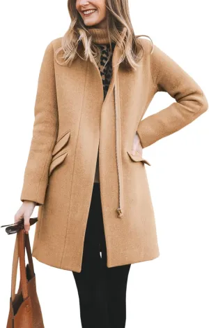 BZB Womens Long Coat Classic Open Front Zip Up Casual Winter Wool Blend Over Pea Coats Long Jackets