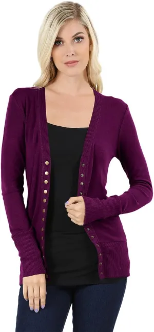 Cardigans for Women Long Sleeve Cardigan Knit Snap Button Sweater Regular & Plus - Plum (X-Large)
