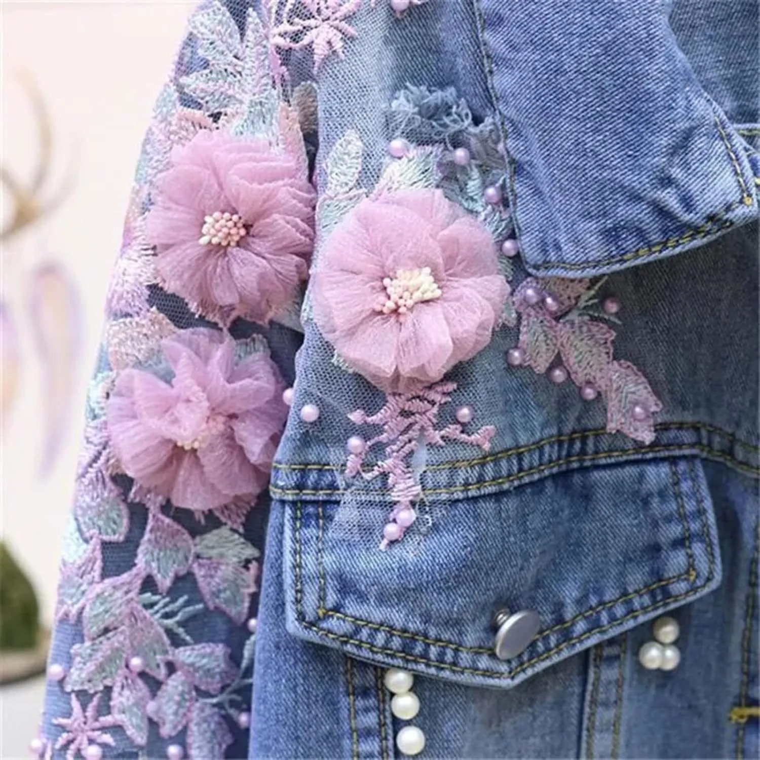 Dawery Spring Autumn Vintage Women Short Denim Jacket Embroidery Flower Jeans Jacket Female Hole Outerwear