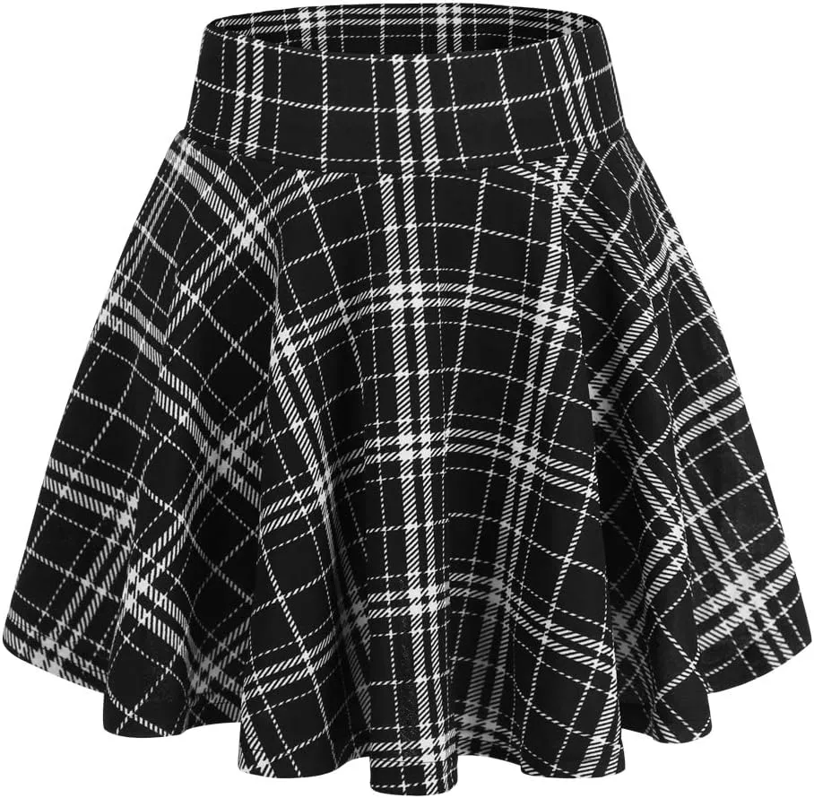 DJT Women's Basic Versatile Casual Stretchy Flared Pleated Mini Skater Skirt with Shorts