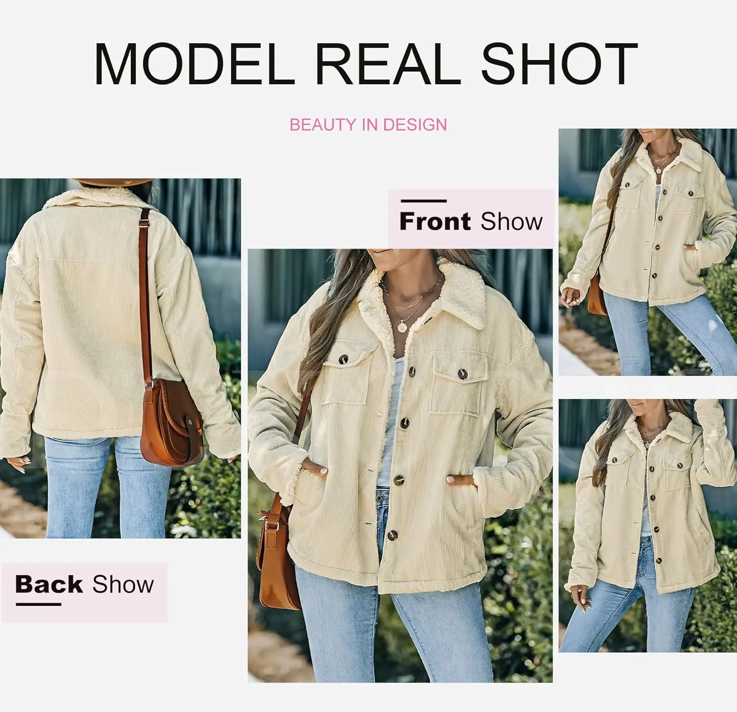 Dokotoo Corduroy Sherpa Jacket for Women Button Down Fleece Fur Collar Winter Warm Coat