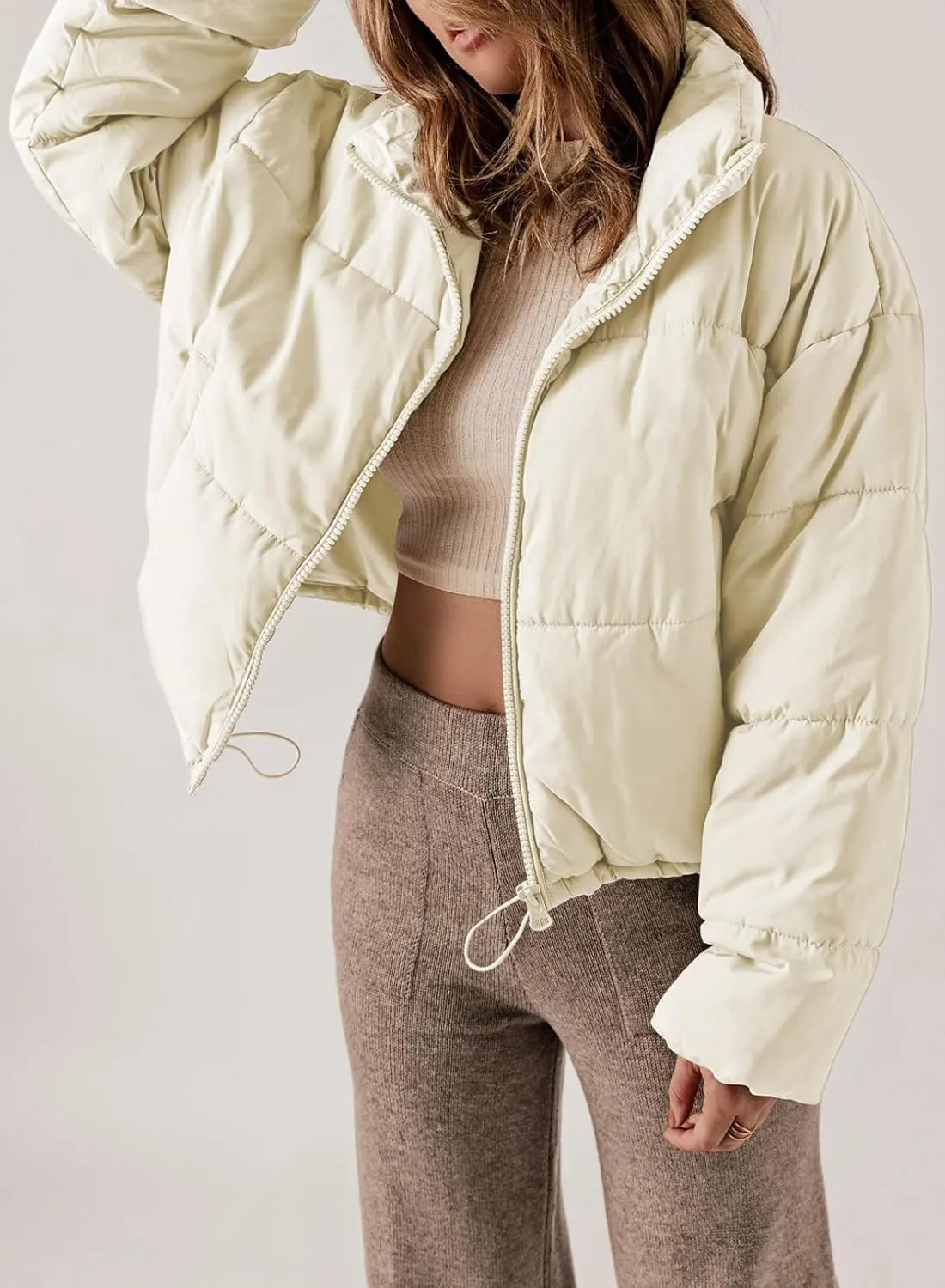 Dokotoo Womens Winter Quilted Jackets Long Sleeve Full Zip Puffer Jacket Coats with Pockets