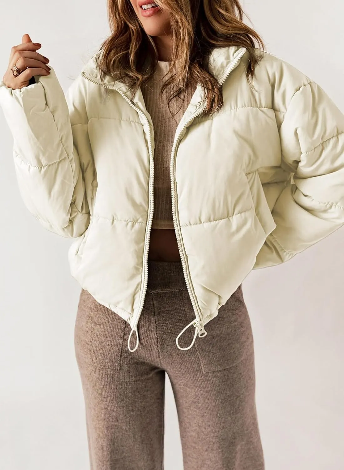 Dokotoo Womens Winter Quilted Jackets Long Sleeve Full Zip Puffer Jacket Coats with Pockets