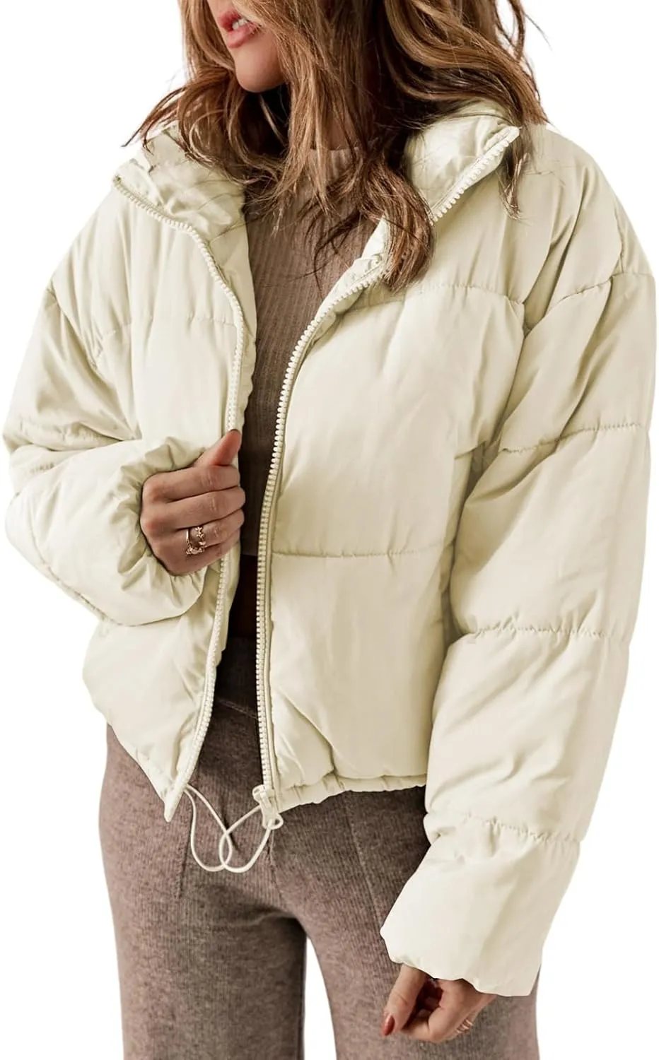 Dokotoo Womens Winter Quilted Jackets Long Sleeve Full Zip Puffer Jacket Coats with Pockets