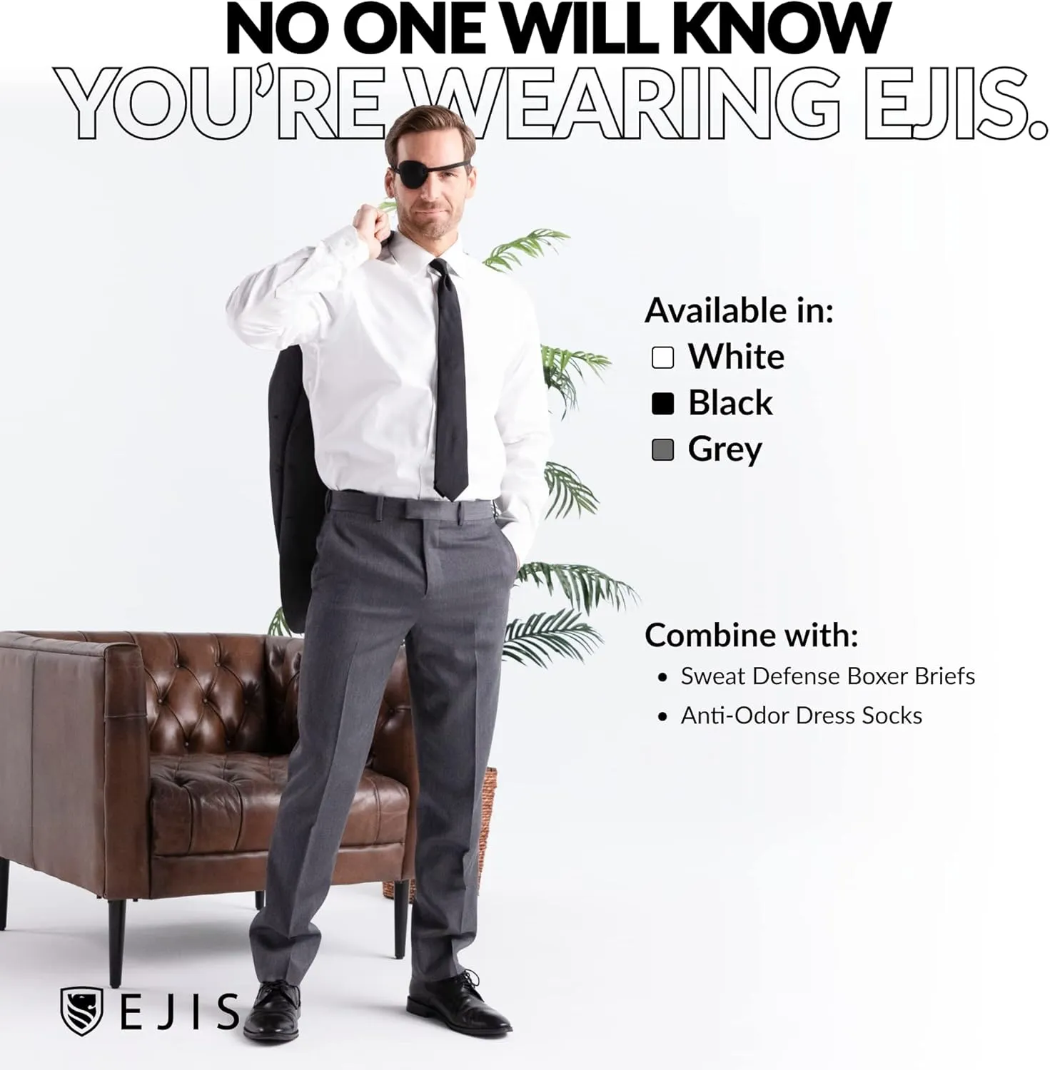 Ejis Men's Sweat Proof Undershirt, V Neck, Anti-Odor Silver, Micro Modal, Sweat Pads