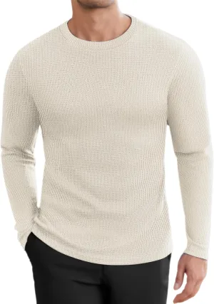 Ekouaer Men's Long Sleeve Shirts Honeycomb Waffle Pullover Sweater Crewneck Thermal Tops Lightweight Undershirts