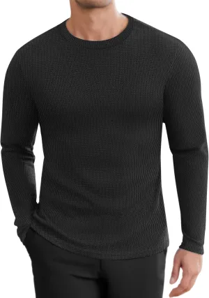 Ekouaer Men's Long Sleeve Shirts Honeycomb Waffle Pullover Sweater Crewneck Thermal Tops Lightweight Undershirts