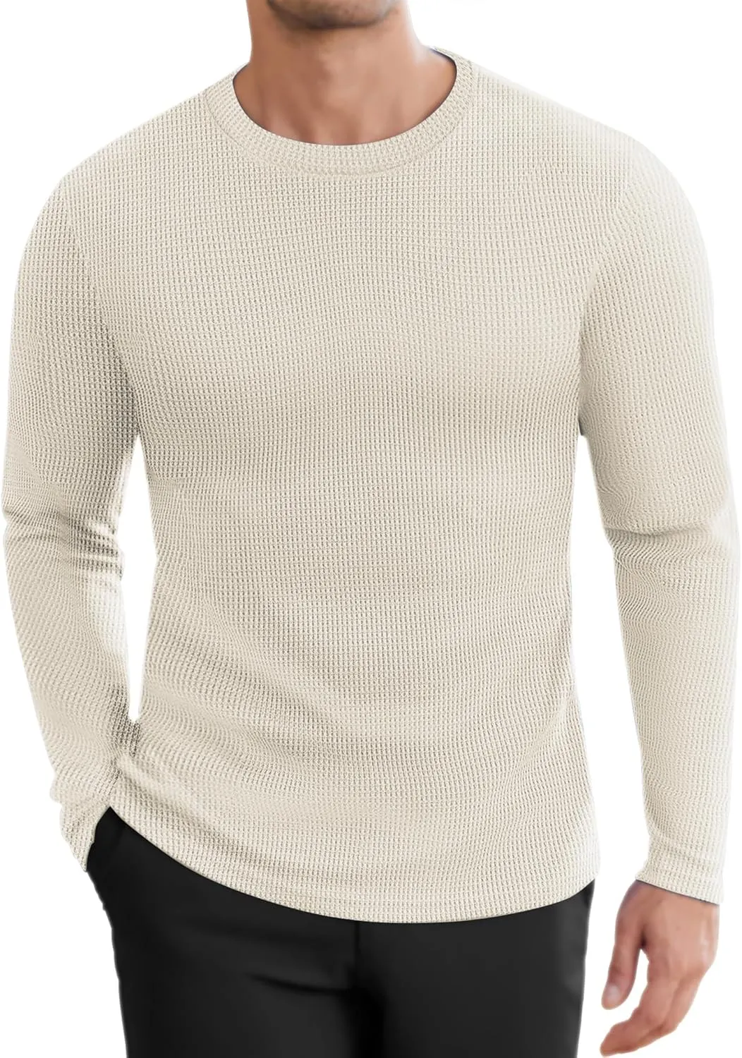 Ekouaer Men's Long Sleeve Shirts Honeycomb Waffle Pullover Sweater Crewneck Thermal Tops Lightweight Undershirts