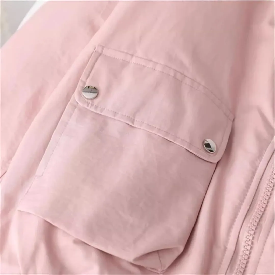 ERFMFKL Women Vintage Parka Jacket Warm Cotton Padded Fleece Jacket Harajuku Winter Coats Outerwear
