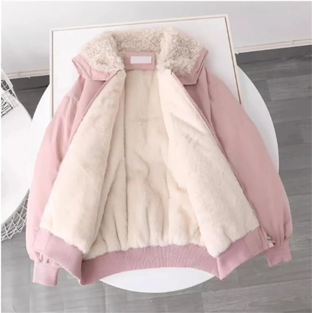 ERFMFKL Women Vintage Parka Jacket Warm Cotton Padded Fleece Jacket Harajuku Winter Coats Outerwear