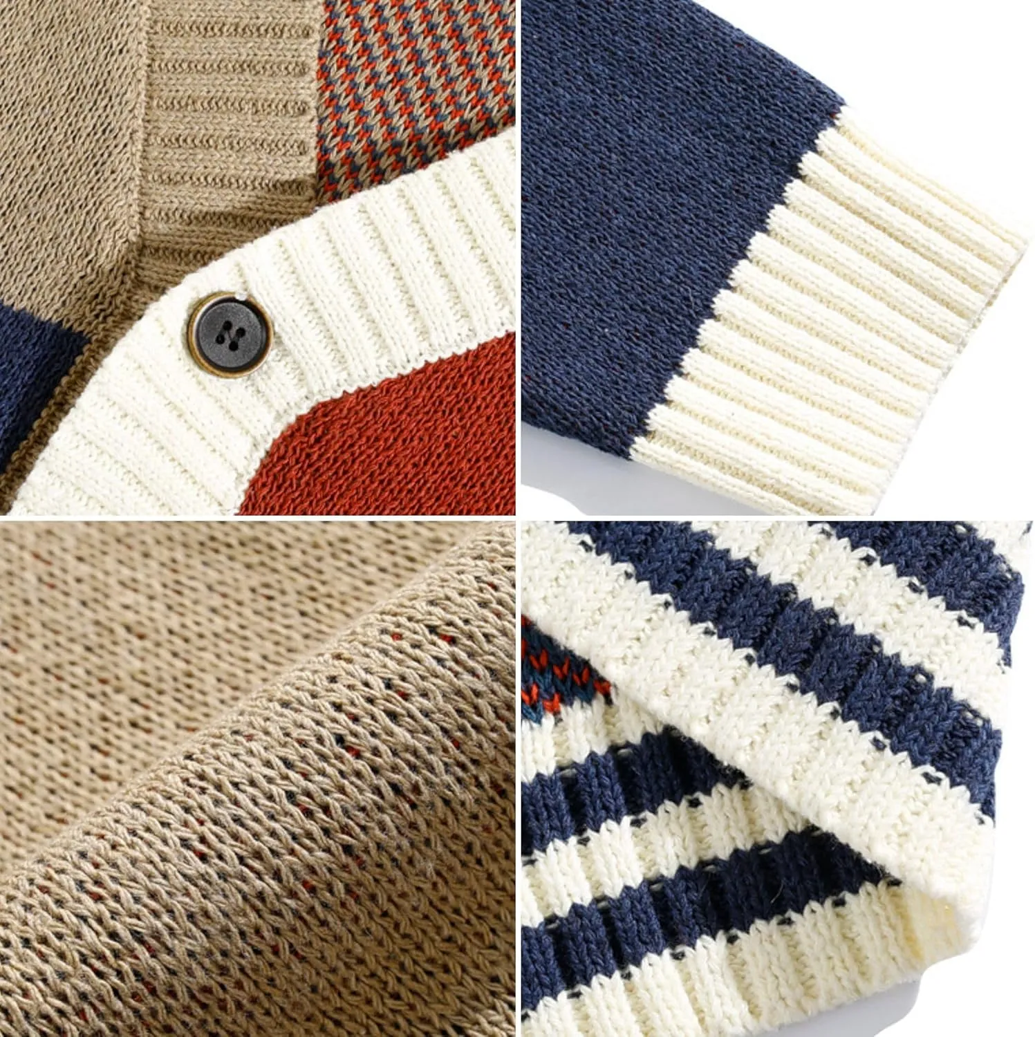 FindThy Womens Casual Color Block Cardigan V Neck Button Up Knitted Long Sleeve Sweater Cardigans