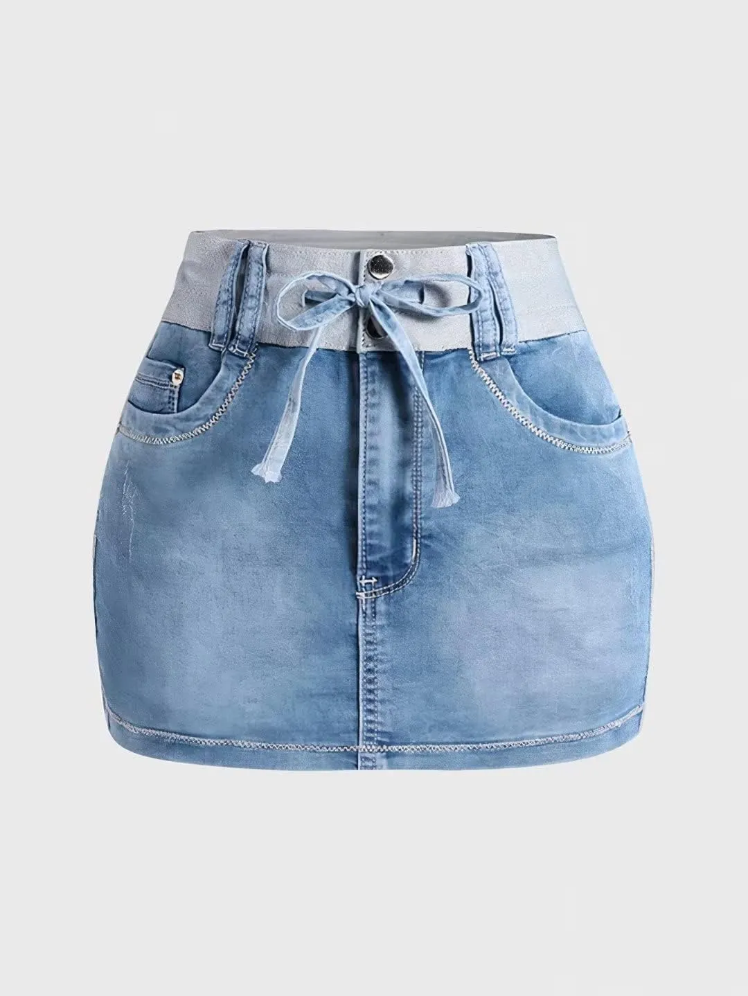 Flamingals Jean Skorts Skirts for Women Summer Drawstring Waist Mini Stretchy Denim Skirt Shorts