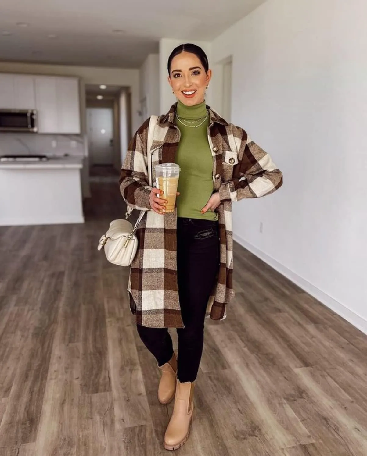 GEOUSLY Womens Casual Flannel Wool Blend Plaid Lapel Button Down Shirt Long Sleeve Shacket Jacket with Pockets
