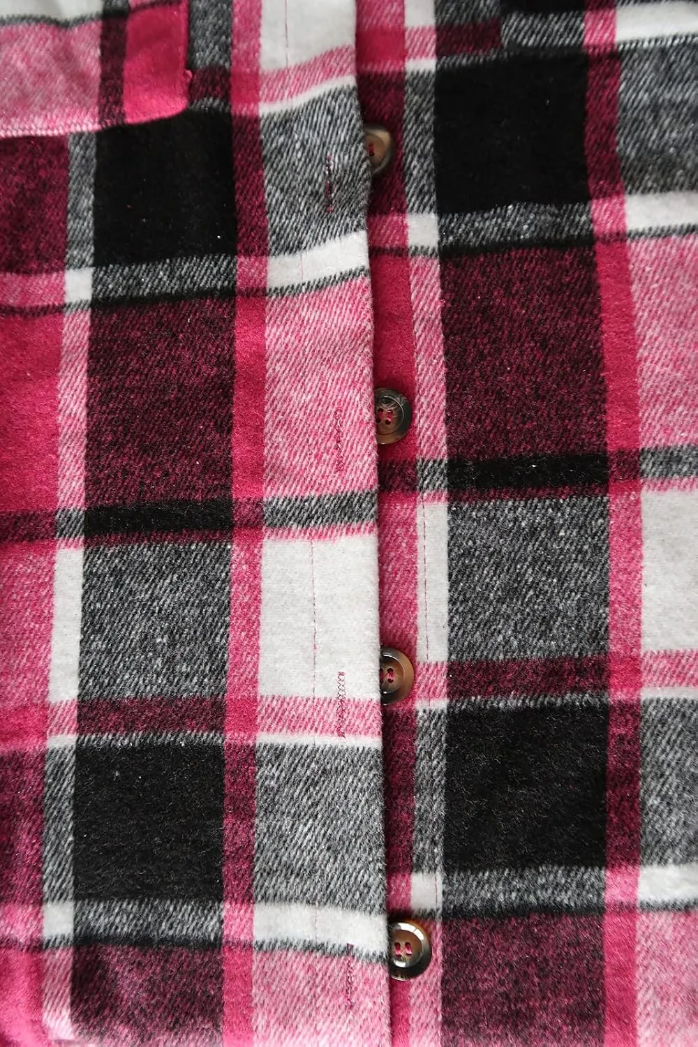 GEOUSLY Womens Casual Flannel Wool Blend Plaid Lapel Button Down Shirt Long Sleeve Shacket Jacket with Pockets