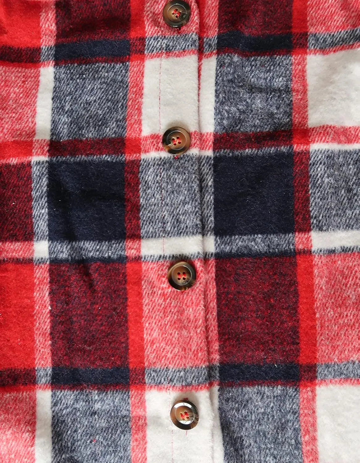 GEOUSLY Womens Casual Flannel Wool Blend Plaid Lapel Button Down Shirt Long Sleeve Shacket Jacket with Pockets