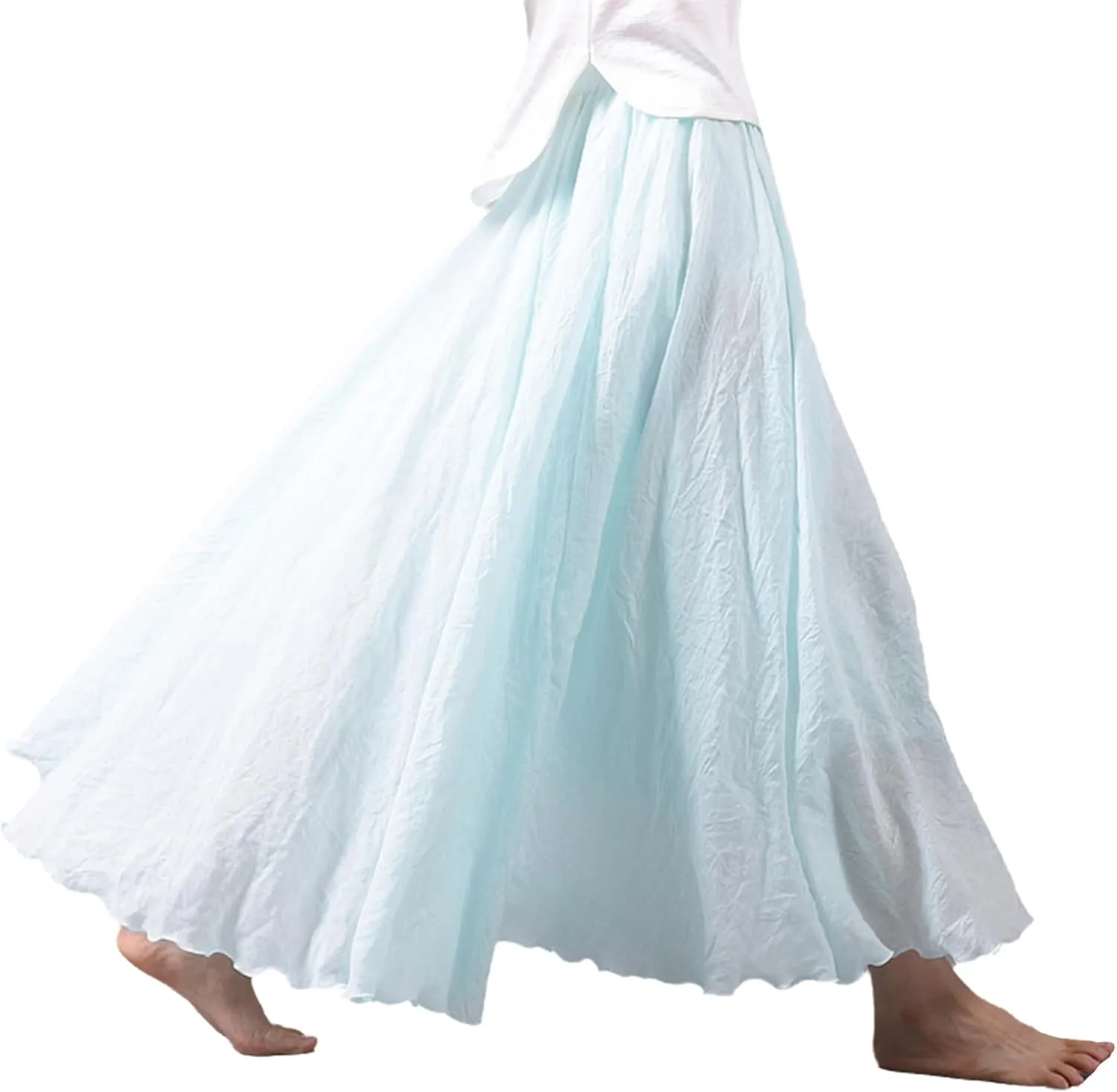 Giltpeak Linen Maxi Skirt, Women's Bohemian Flowy Elastic Waist Band Cotton Linen Long Maxi Skirt Dress