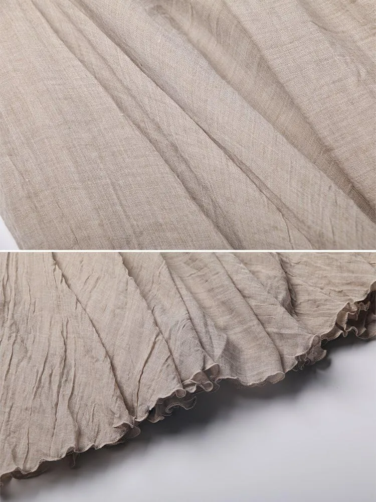 Giltpeak Linen Maxi Skirt, Women's Bohemian Flowy Elastic Waist Band Cotton Linen Long Maxi Skirt Dress