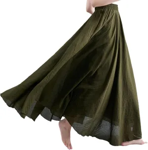 Giltpeak Linen Maxi Skirt, Women's Bohemian Flowy Elastic Waist Band Cotton Linen Long Maxi Skirt Dress