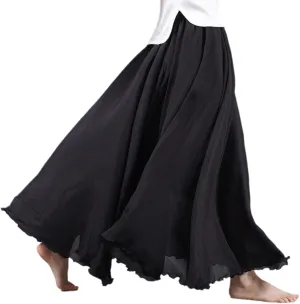 Giltpeak Linen Maxi Skirt, Women's Bohemian Flowy Elastic Waist Band Cotton Linen Long Maxi Skirt Dress