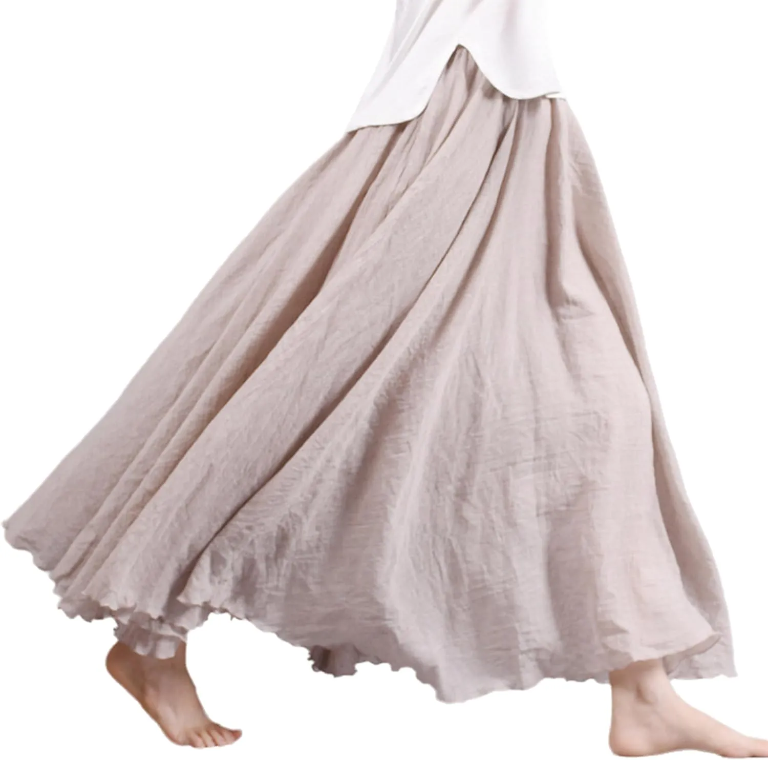 Giltpeak Linen Maxi Skirt, Women's Summer Bohemian Long Skirt, Cotton Elastic Waist Band Maxi Skirt