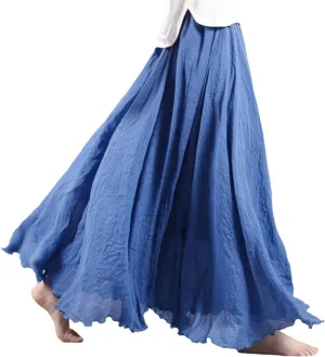 Giltpeak Women's Summer Linen Maxi Skirt, Bohemian Renaissance Flowy Maxi Skirt, Elastic Waist Band Cotton Linen Long Dress